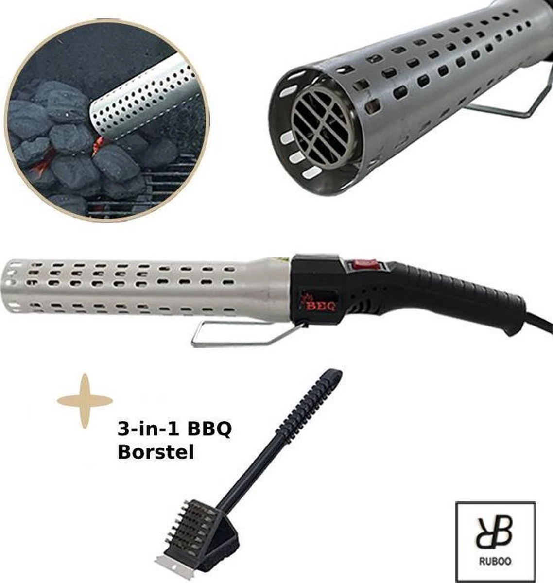 BBQ Aansteker Inclusief 3-in-1 BBQ Borstel - Looftlighter - One Minute Lighter - Elektrische BBQ Aansteker - BBQ Starter - BBQ Accessoires 3 BBQ Aansteker Inclusief 3-in-1 BBQ Borstel - Looftlighter - One Minute Lighter - Elektrische BBQ Aansteker - BBQ Starter - BBQ Accessoires