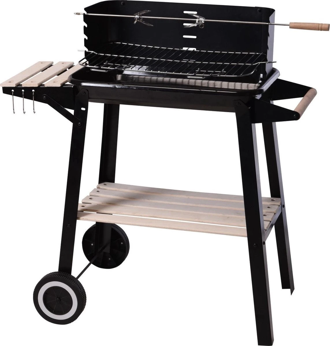Verrijdbare Barbecue – Houtskool/Briketten - Verstelbare Grillplaat – Houten Tafel – Winscherm – Gewicht 5.9kg 3 Verrijdbare Barbecue – Houtskool/Briketten - Verstelbare Grillplaat – Houten Tafel – Winscherm – Gewicht 5.9kg