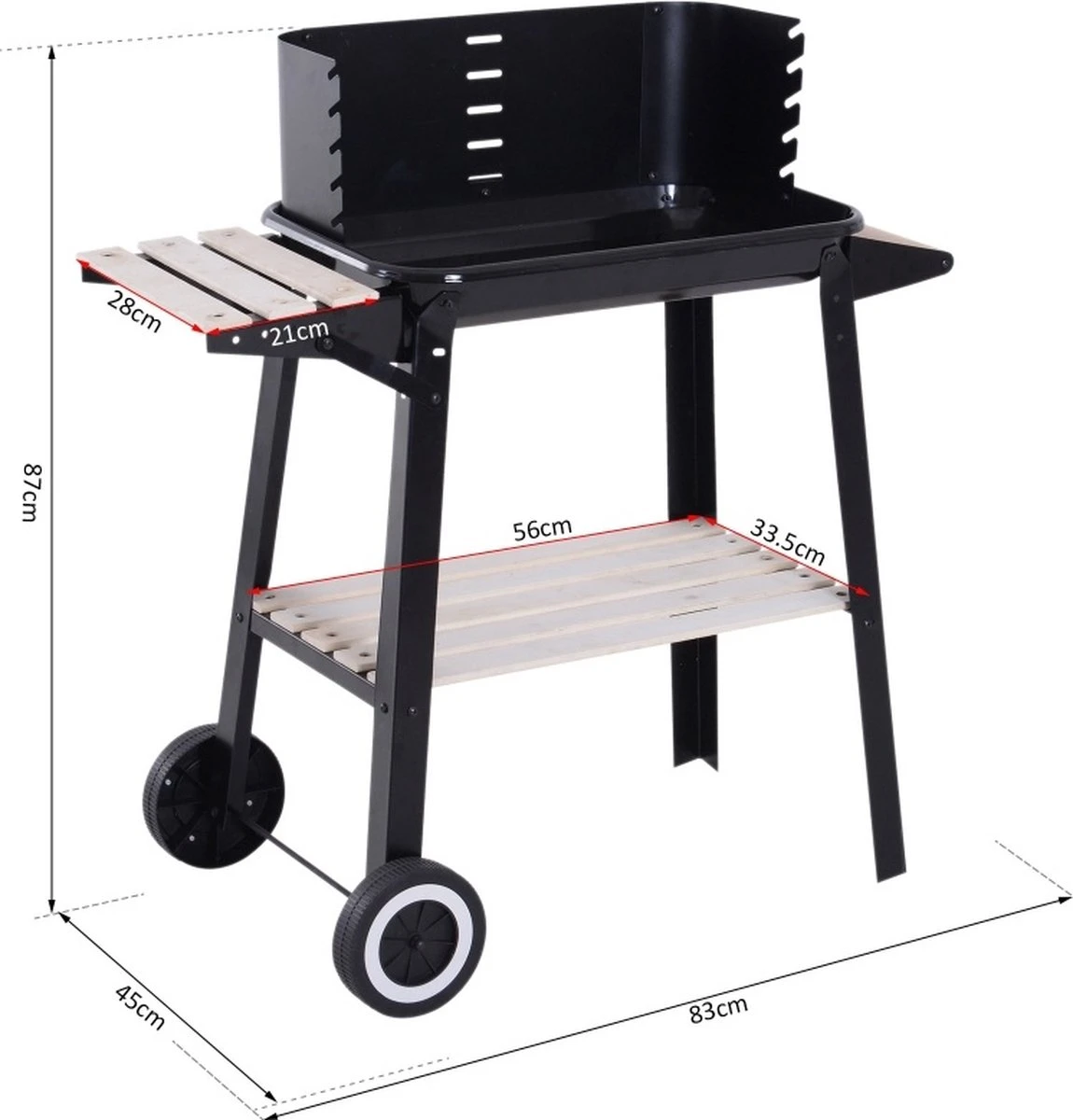 Verrijdbare Barbecue – Houtskool/Briketten - Verstelbare Grillplaat – Houten Tafel – Winscherm – Gewicht 5.9kg 11 Verrijdbare Barbecue – Houtskool/Briketten - Verstelbare Grillplaat – Houten Tafel – Winscherm – Gewicht 5.9kg - Afbeelding 9