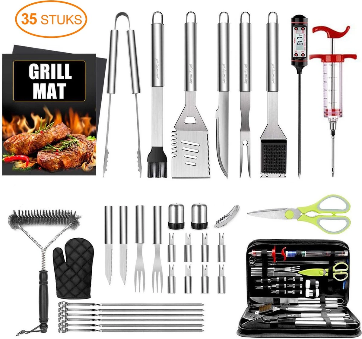 Saveur Royal® 35-delige Barbecue Gereedschapset In Roestvrij Staal - BBQ Grill Set Met Draagtas - Barbecuegerei-sets - Barbecue Accessoires Gereedschap - 35-delig 3 Saveur Royal® 35-delige Barbecue Gereedschapset In Roestvrij Staal - BBQ Grill Set Met Draagtas - Barbecuegerei-sets - Barbecue Accessoires Gereedschap - 35-delig
