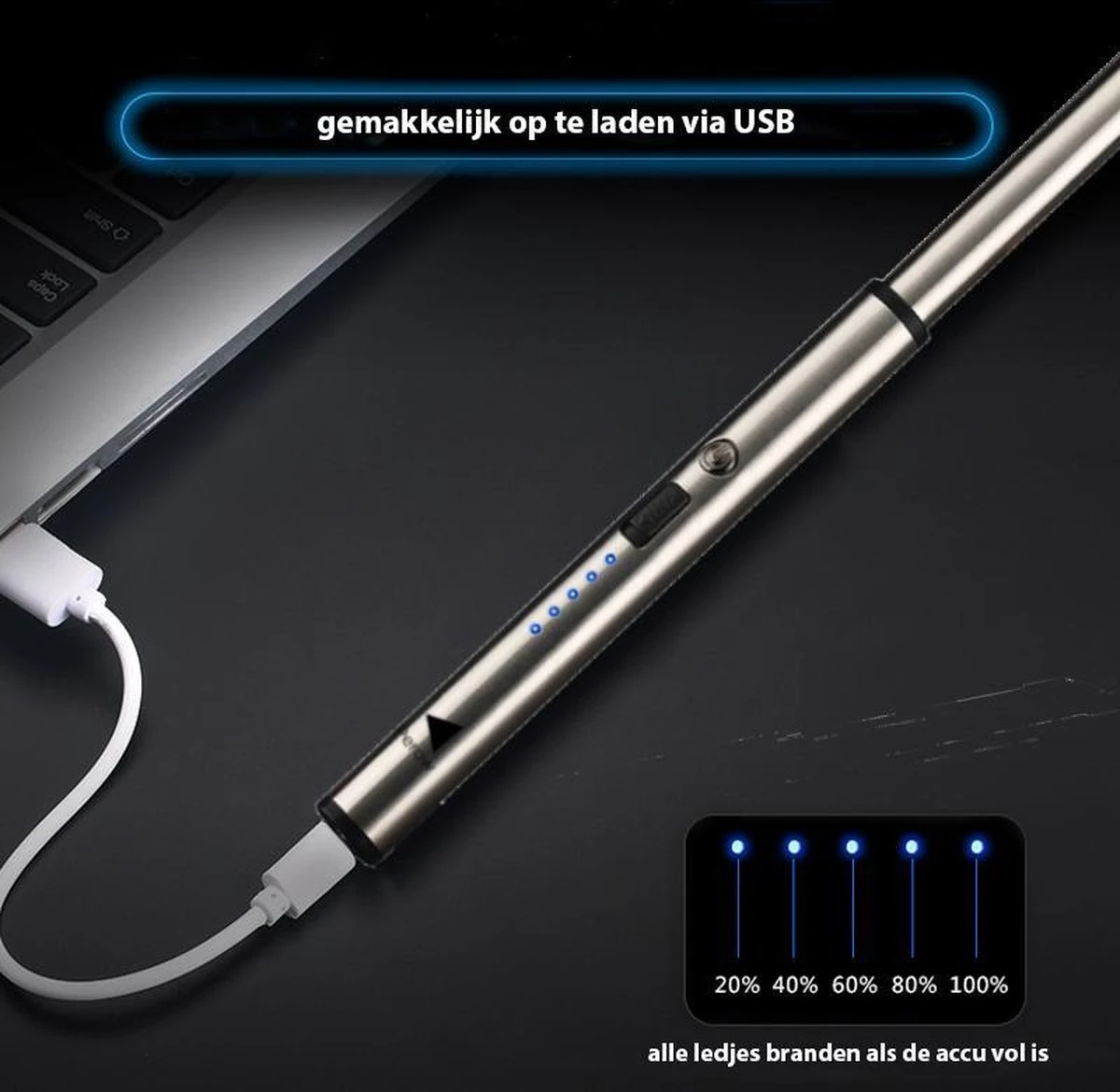 Oplaadbare Lange Dunne Elektrische Aansteker - Duurzame Plasma Aansteker - Inclusief Cadeauverpakking - BBQ – Kaarsen – Zilver 5 Oplaadbare Lange Dunne Elektrische Aansteker - Duurzame Plasma Aansteker - Inclusief Cadeauverpakking - BBQ – Kaarsen – Zilver - Afbeelding 3