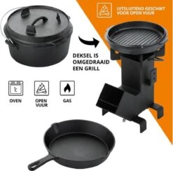 Dutch Mountains Gietijzeren Pannenset 7-delig - Dutch Oven – Braadpan - Grillpan - Hapjespan - Kookset In Houten Transportkist - Deksellifter - Brander -Barbecue Grill Winkel 1200x1185 3
