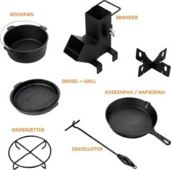 Dutch Mountains Gietijzeren Pannenset 7-delig - Dutch Oven – Braadpan - Grillpan - Hapjespan - Kookset In Houten Transportkist - Deksellifter - Brander -Barbecue Grill Winkel 1200x1197 6