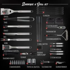 Mountain Jack® 40-Delige Luxe BBQ Grill Accessoires Set In Roestvrij Staal – Barbecue Gereedschap – Tangenset, Vlees Thermometer, Vleestang, Borstel, Spiezen, Vleesmes, Vleesvork -Barbecue Grill Winkel 1200x1199 6