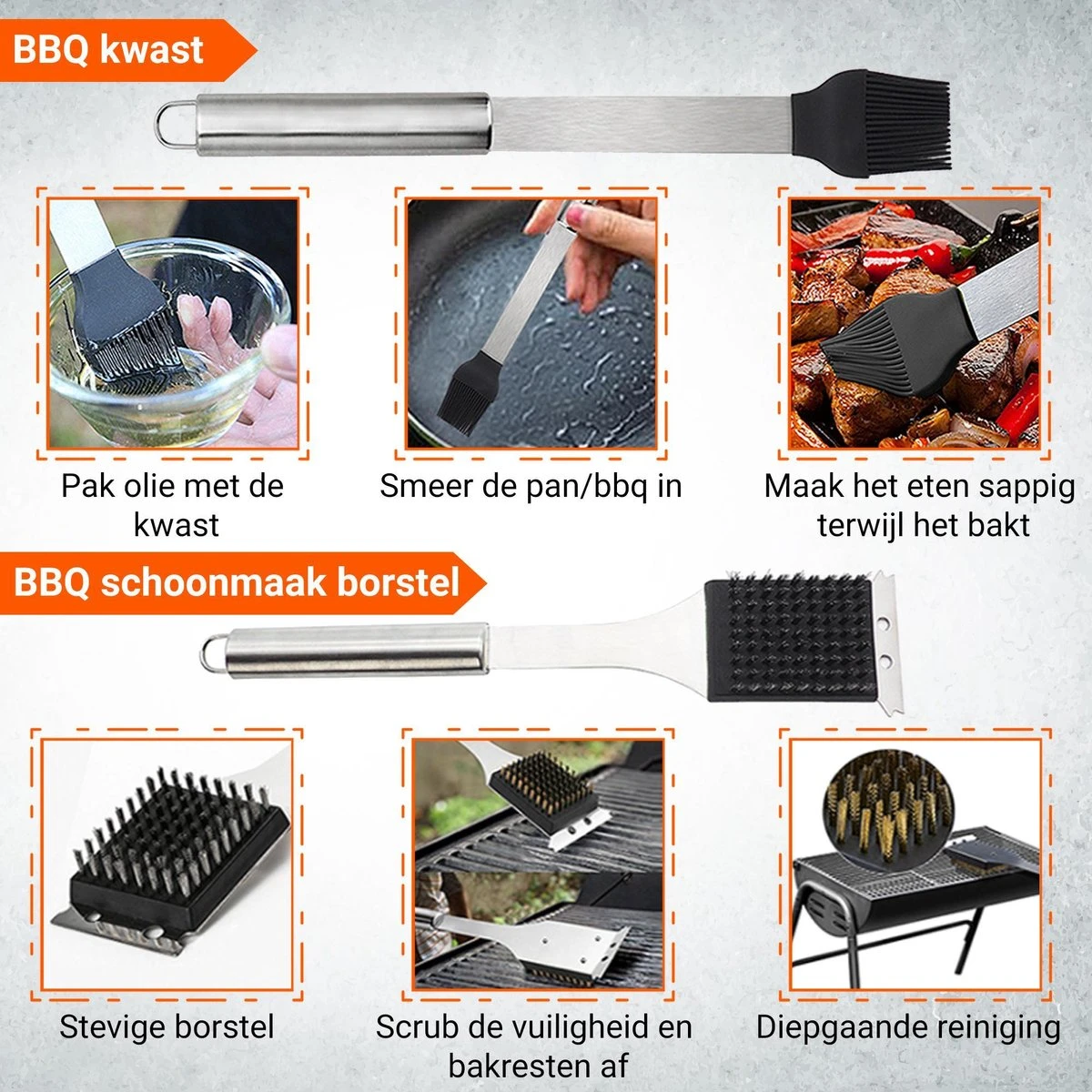 BBQ Accesoires Gereedschapset Koffer Set Tang Borstel Schort Barbecue Dagdeals - Chef Cook BBQ Accessoires Set 6 BBQ Accesoires Gereedschapset Koffer Set Tang Borstel Schort Barbecue Dagdeals - Chef Cook BBQ Accessoires Set - Afbeelding 4
