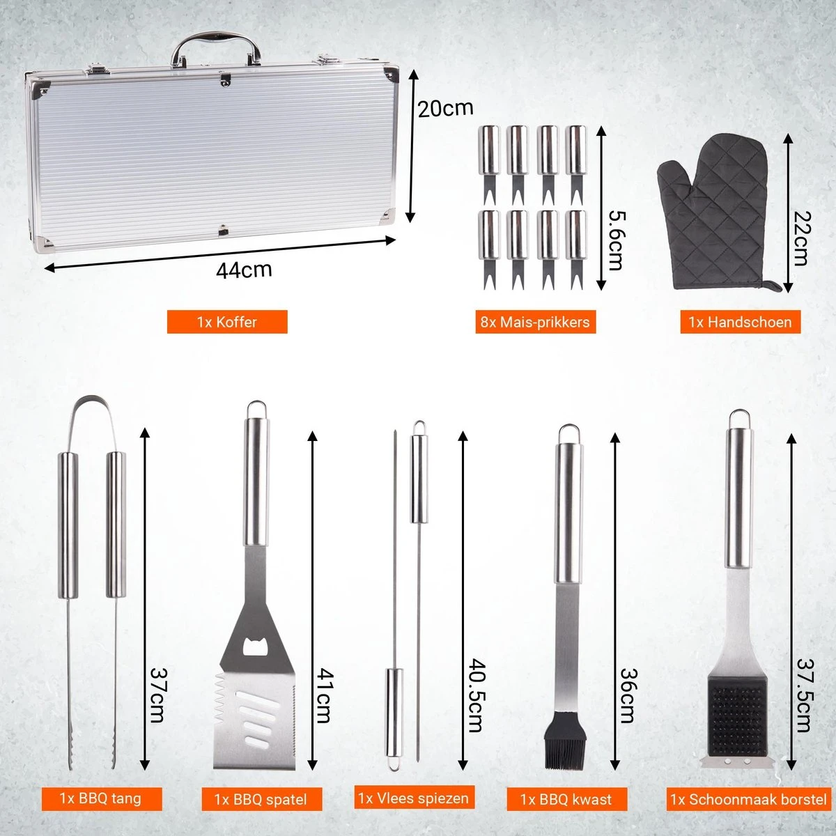 BBQ Accesoires Gereedschapset Koffer Set Tang Borstel Schort Barbecue Dagdeals - Chef Cook BBQ Accessoires Set 11 BBQ Accesoires Gereedschapset Koffer Set Tang Borstel Schort Barbecue Dagdeals - Chef Cook BBQ Accessoires Set - Afbeelding 9