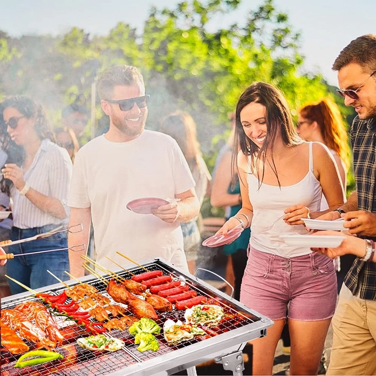 Uten - Houtskoolbarbecue - Opvouwbare Barbecue - Houtskoolbarbecues - Draagbare Camping Barbecue - 430 Roestvrij Staal Grill BBQ - 5-10 Persoon Tuin Buitenfeest - Zilver 4 Uten - Houtskoolbarbecue - Opvouwbare Barbecue - Houtskoolbarbecues - Draagbare Camping Barbecue - 430 Roestvrij Staal Grill BBQ - 5-10 Persoon Tuin Buitenfeest - Zilver - Afbeelding 2