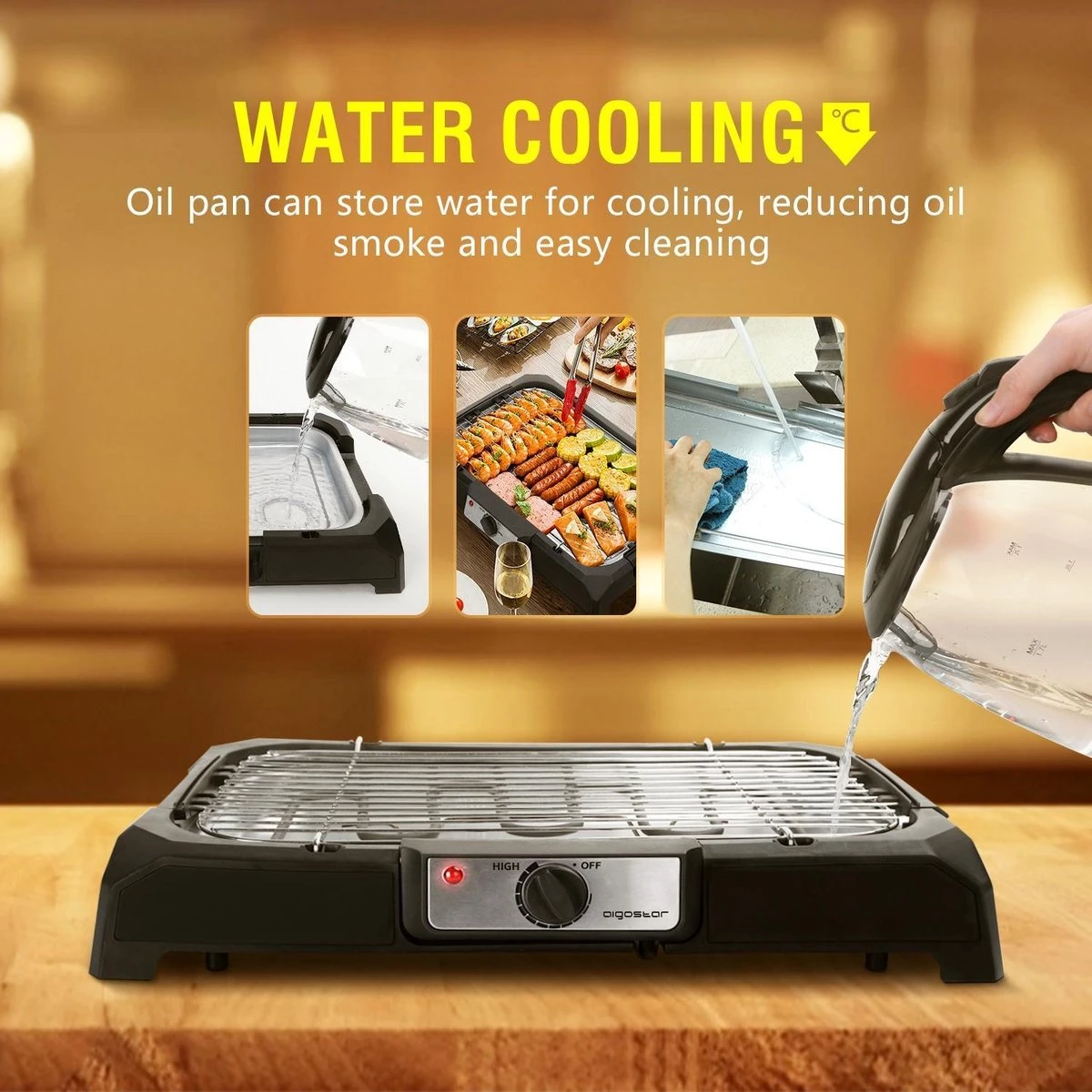 Aigostar Lava 30LDQ - Elektrische Grill - BBQ - Tafel Barbecue - Grilloppervlakte 41 X 24 Cm - 2000 Watt 8 Aigostar Lava 30LDQ - Elektrische Grill - BBQ - Tafel Barbecue - Grilloppervlakte 41 X 24 Cm - 2000 Watt - Afbeelding 6