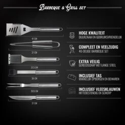 Mountain Jack® 40-Delige Luxe BBQ Grill Accessoires Set In Roestvrij Staal – Barbecue Gereedschap – Tangenset, Vlees Thermometer, Vleestang, Borstel, Spiezen, Vleesmes, Vleesvork -Barbecue Grill Winkel 1200x1200 640