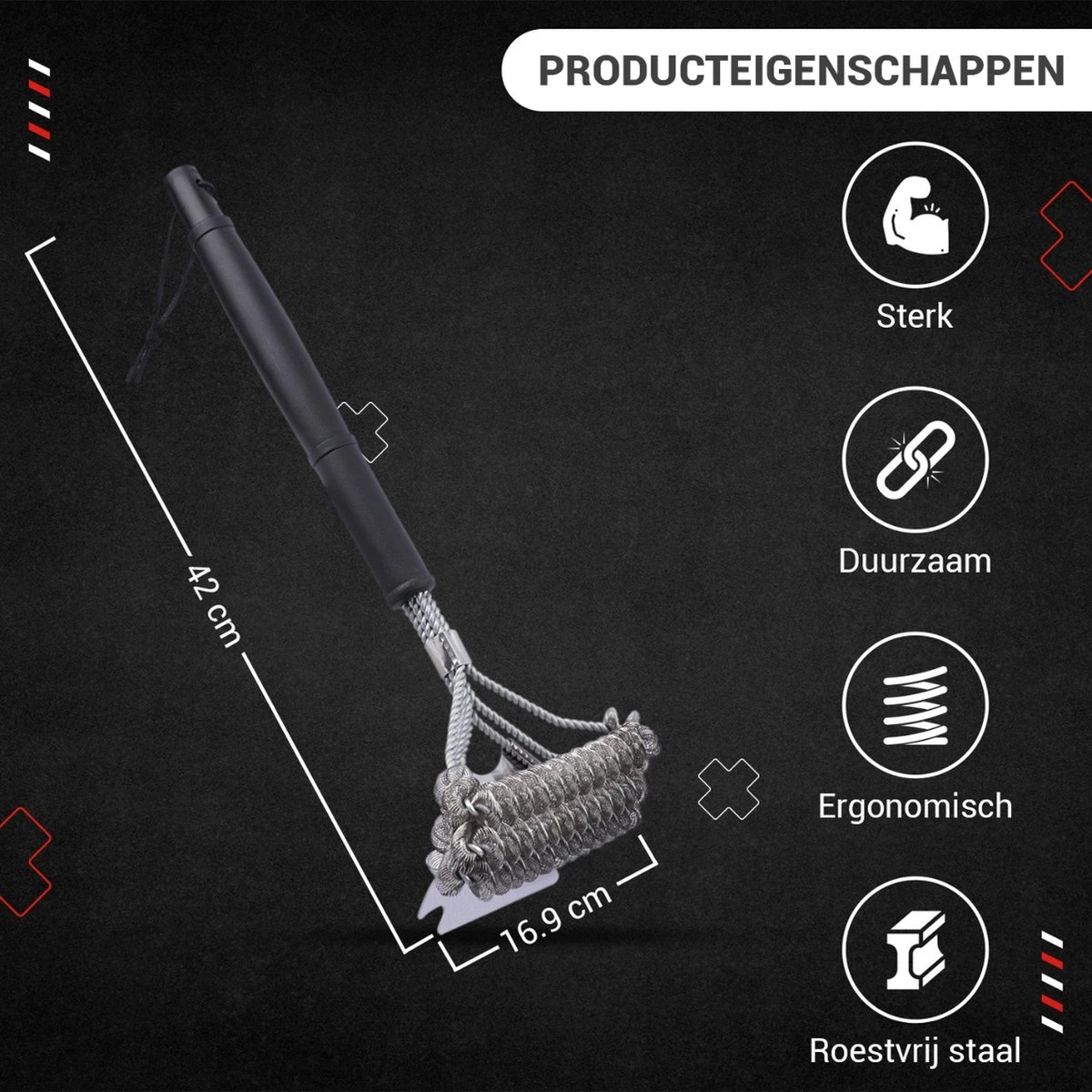 BBQ Borstel Staal RVS Reinigingsborstel Barbecue Grill Accessoires 4 BBQ Borstel Staal RVS Reinigingsborstel Barbecue Grill Accessoires - Afbeelding 2