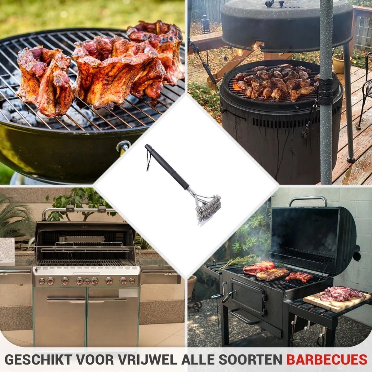 BBQ Borstel Staal RVS Reinigingsborstel Barbecue Grill Accessoires 5 BBQ Borstel Staal RVS Reinigingsborstel Barbecue Grill Accessoires - Afbeelding 3