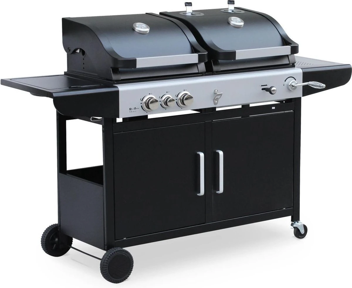Alice's Garden Houtskool Barbecue - Grilloppervlak (LxB) 41 X 44 Cm - Gas En Houtskool - 3 Branders - Marsac Zwart
