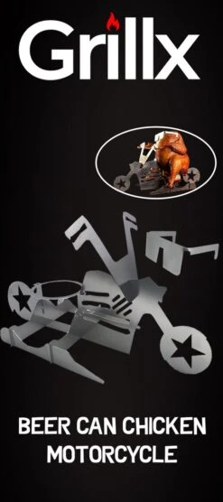 GrillX Beer Can Chicken Houder - Kiphouder Motorcycle - BBQ Accesoires - Bierkip - Barbeque Gereedschap - Chicken Sitter -Barbecue Grill Winkel 533x1200