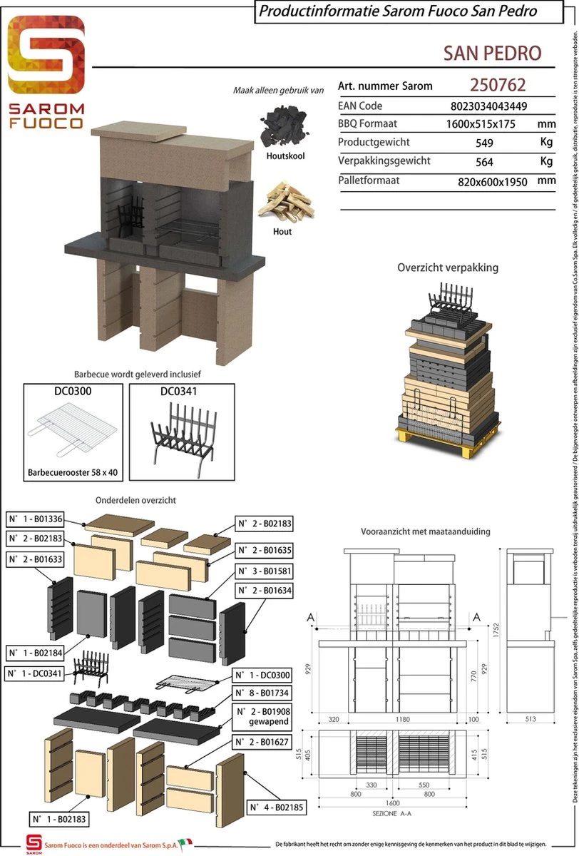 Sarom Fuoco - Betonnen Barbecue - San Pedro - Houtskool En Hout - 160 X 51.5 X 172,2 Cm 5 Sarom Fuoco - Betonnen Barbecue - San Pedro - Houtskool En Hout - 160 X 51.5 X 172,2 Cm - Afbeelding 3