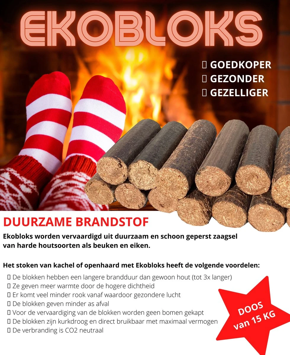 Ekobloks Hardhout Briketten 10 KG - Openhaard- Allesbrander- Kachel- Haardblokken - Hoog Rendement - Extra Lange Brandduur - Duurzaam - CO2 Neutraal - Meer Warmte - Gezondere Lucht - Minder Afval - Goedkope Brandstof - Mooie Vlammen - Puur Natuur 4 Ekobloks Hardhout Briketten 10 KG - Openhaard- Allesbrander- Kachel- Haardblokken - Hoog Rendement - Extra Lange Brandduur - Duurzaam - CO2 Neutraal - Meer Warmte - Gezondere Lucht - Minder Afval - Goedkope Brandstof - Mooie Vlammen - Puur Natuur - Afbeelding 2